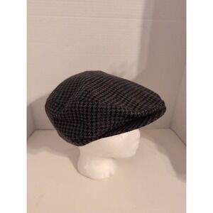 Vtg. Wool Black Gray Red Houndstooth Newsboy Cabbie Cap XL Gatsby Dapper Driving